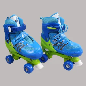 Verstellbare Rollschuhe mit 2 Reihen und 4 Rädern (Mittel, Blau)