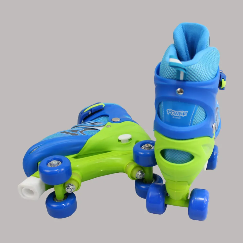 Verstellbare Rollschuhe mit 2 Reihen und 4 Rädern (Mittel, Blau)