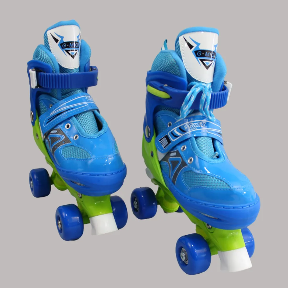 Verstellbare Rollschuhe mit 2 Reihen und 4 Rädern (Mittel, Blau)