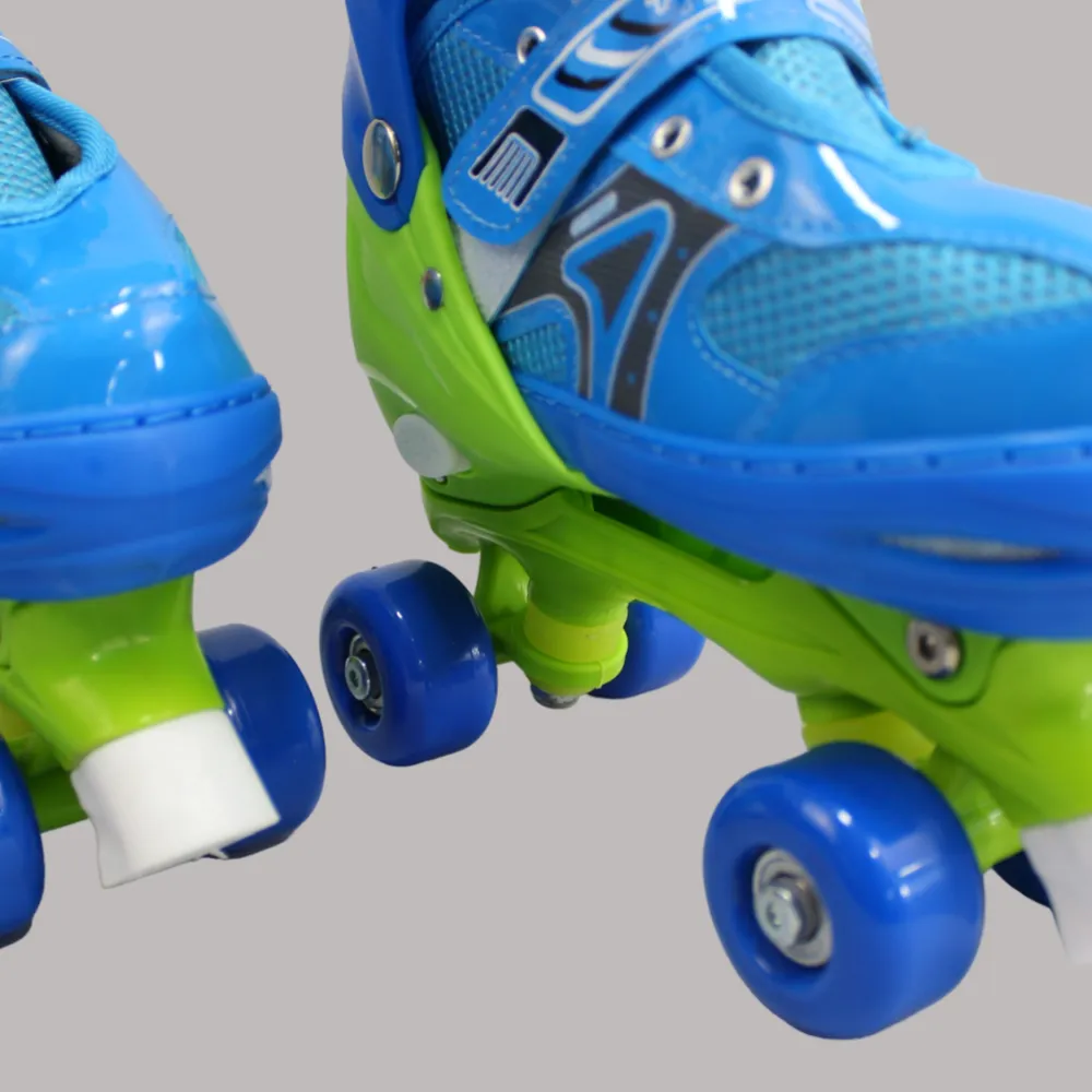 Verstellbare Rollschuhe mit 2 Reihen und 4 Rädern (Mittel, Blau)