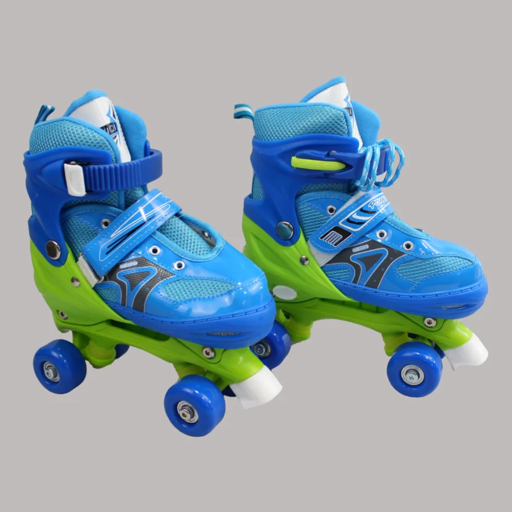 Verstellbare Rollschuhe mit 2 Reihen und 4 Rädern (Mittel, Blau)