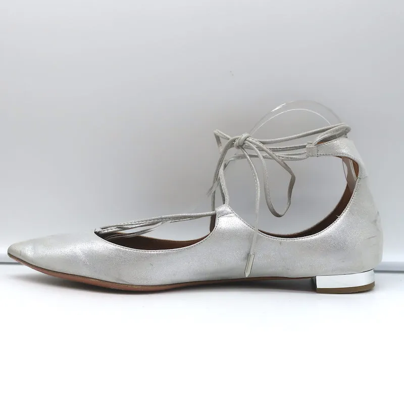 Aquazzura Christy Schnürer mit Spitzenkappe in Silber Metallic Wildleder Größe 40