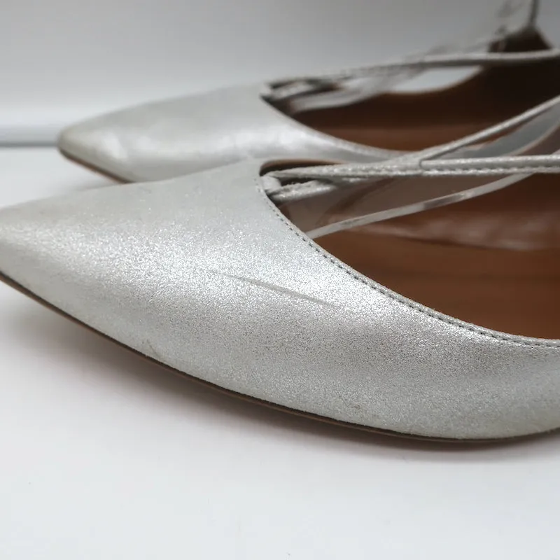 Aquazzura Christy Schnürer mit Spitzenkappe in Silber Metallic Wildleder Größe 40