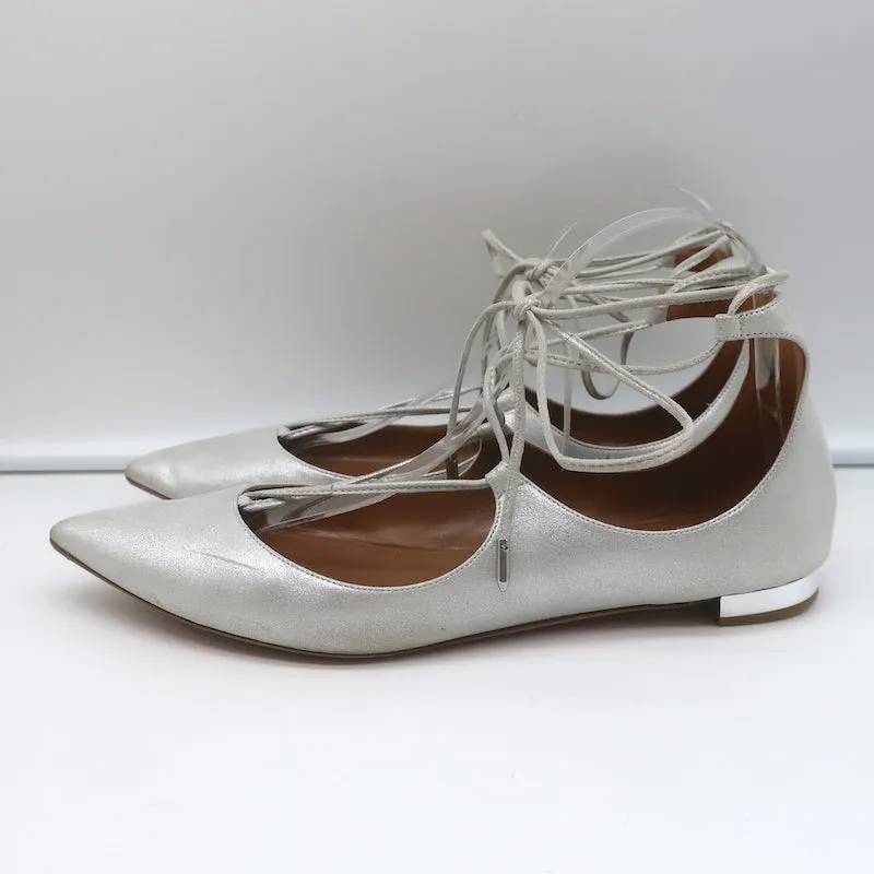 Aquazzura Christy Schnürer mit Spitzenkappe in Silber Metallic Wildleder Größe 40