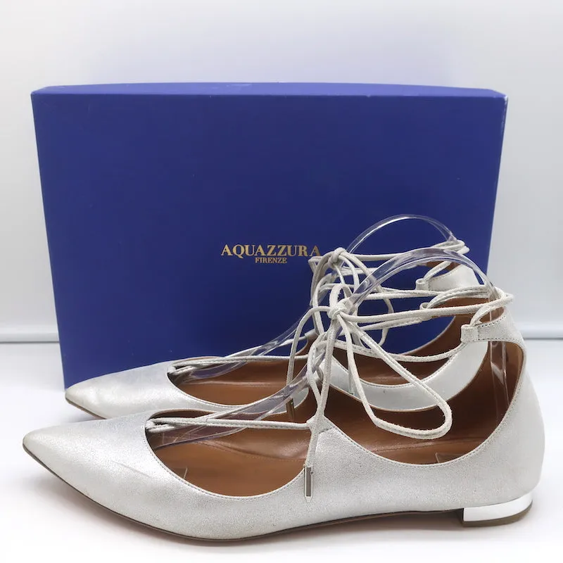 Aquazzura Christy Schnürer mit Spitzenkappe in Silber Metallic Wildleder Größe 40