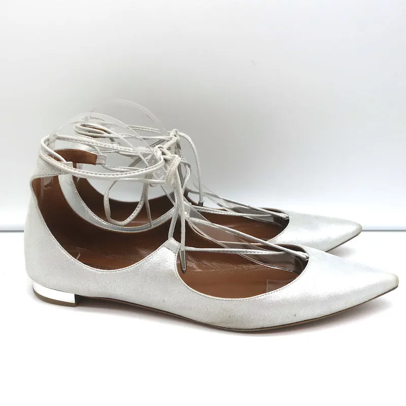 Aquazzura Christy Schnürer mit Spitzenkappe in Silber Metallic Wildleder Größe 40