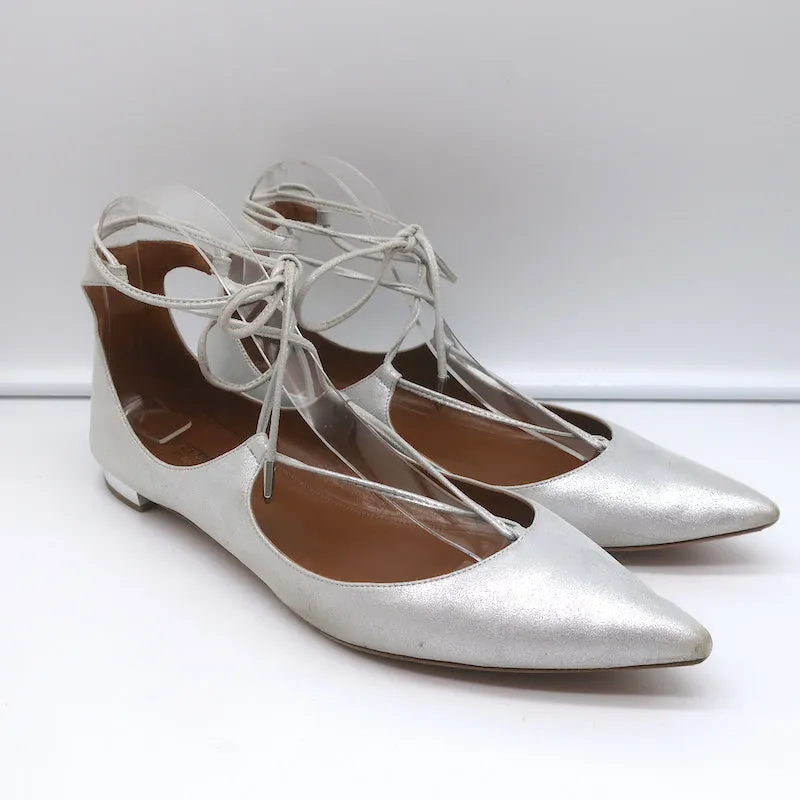 Aquazzura Christy Schnürer mit Spitzenkappe in Silber Metallic Wildleder Größe 40
