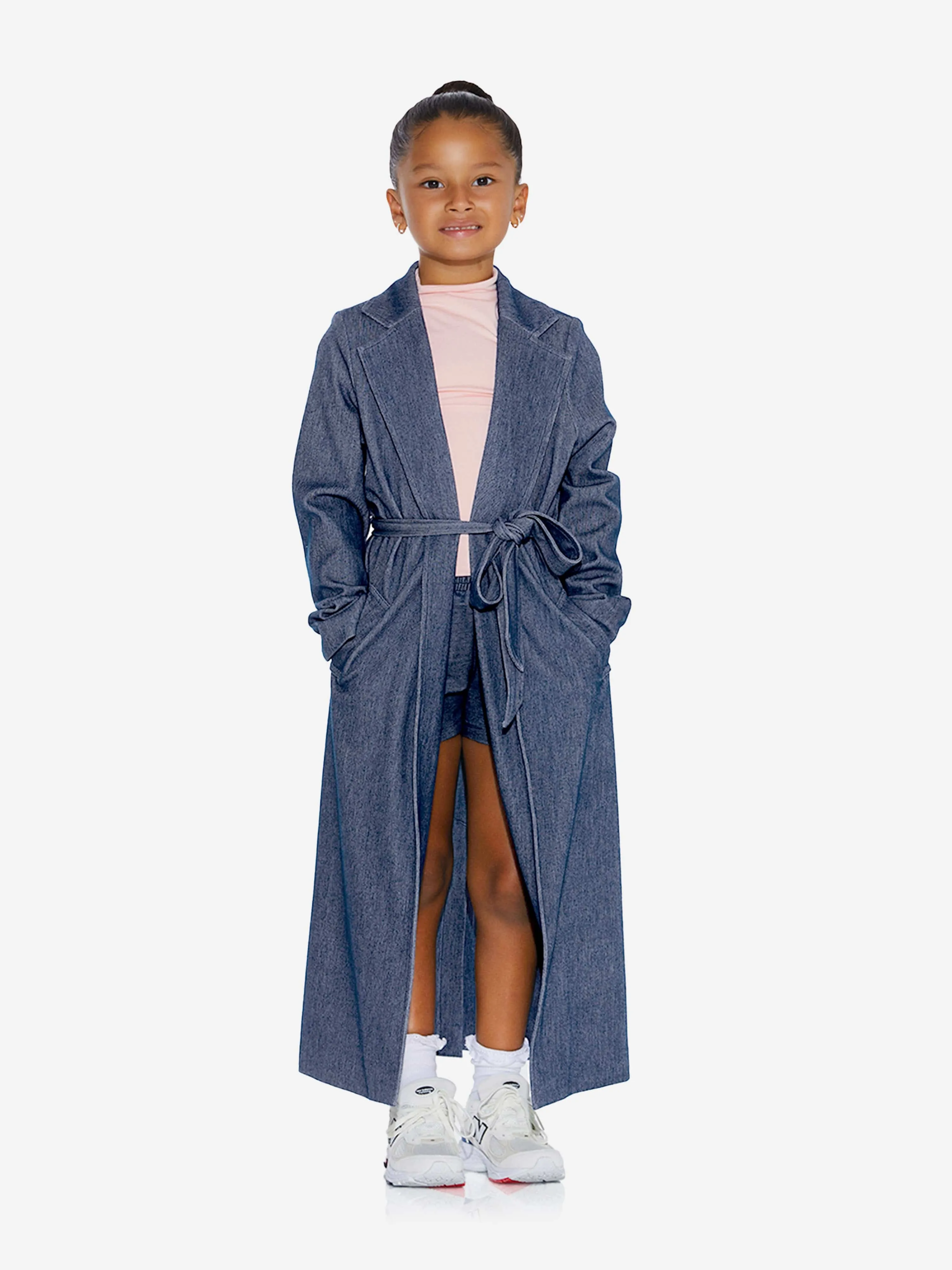 AY von AYLA Mädchen Denim Look Gürtel Trenchcoat in Blau
