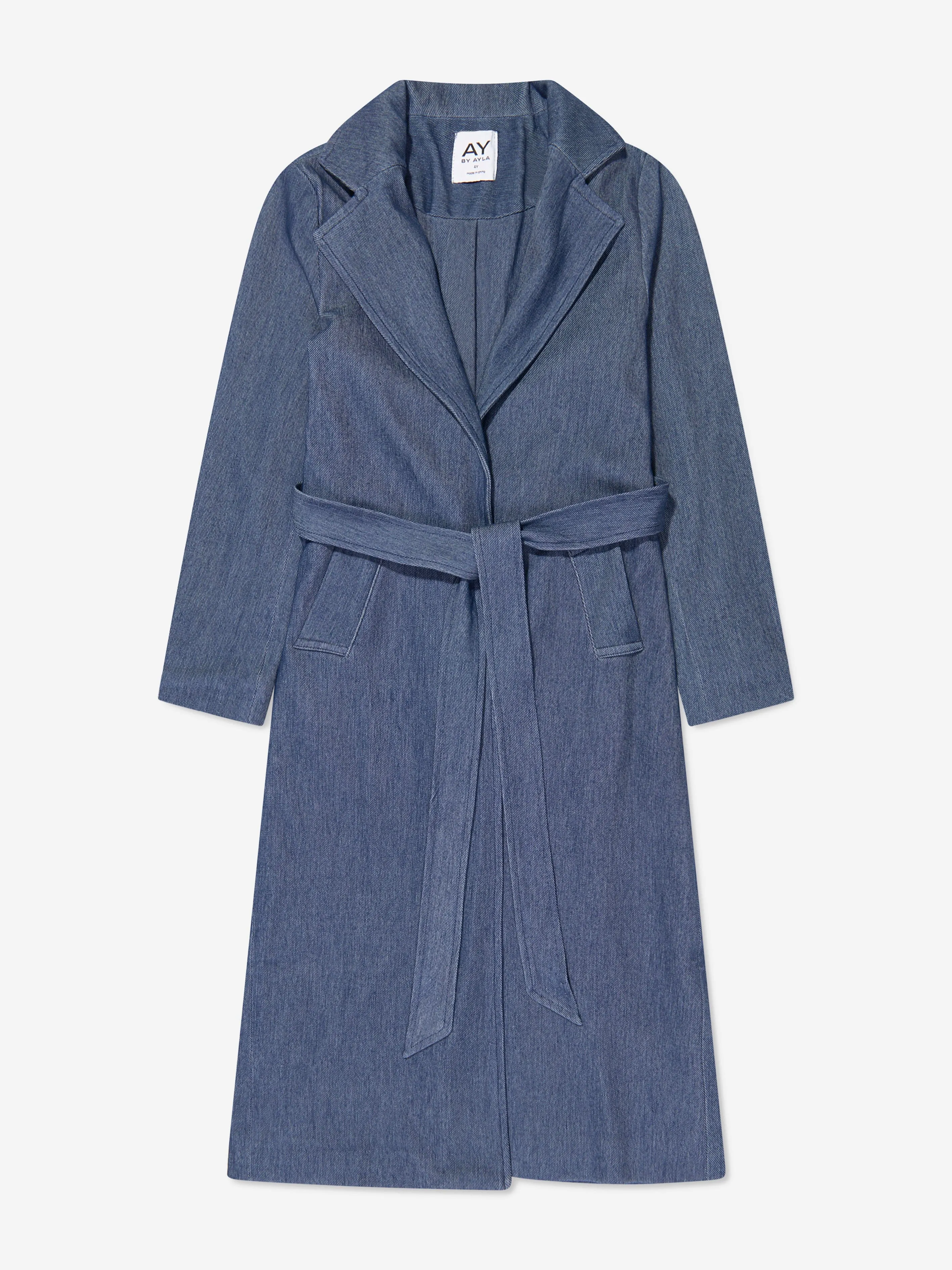 AY von AYLA Mädchen Denim Look Gürtel Trenchcoat in Blau