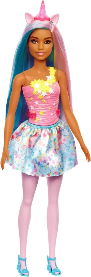 Barbie Spielzeug Barbie Dreamtopia Einhorn-Puppe (blaue & pinke Haare), mit Rock, abnehmbarem Einhorn-Schwanz & Stirnband