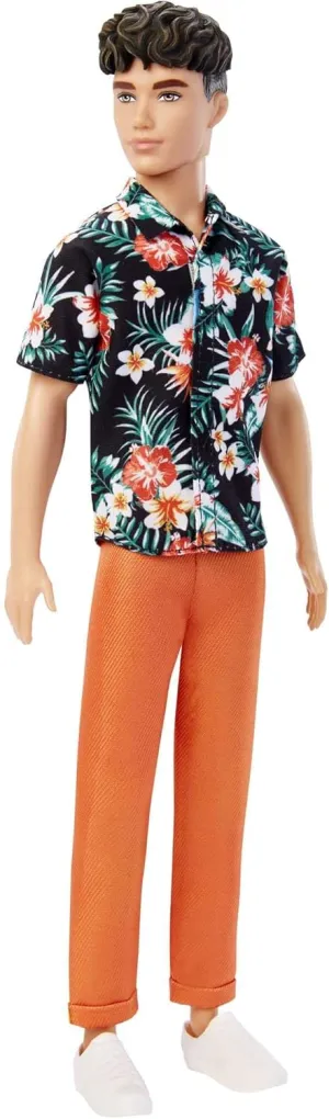 Barbie Puppen Barbie Fashionistas Ken Puppe - Trendiges tropisches Aussehen mit wiederverwendbarer Vinyltasche