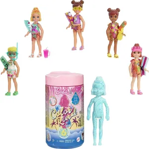 Barbie Puppen Barbie GTT25 Chelsea Color Reveal Puppe mit 6 Überraschungen: 4 Taschen mit Abdeckung, Schuhe, Handtuch & Zubehör, Mehrfarbig, 15,88 cm*8,4 cm*8,4 cm