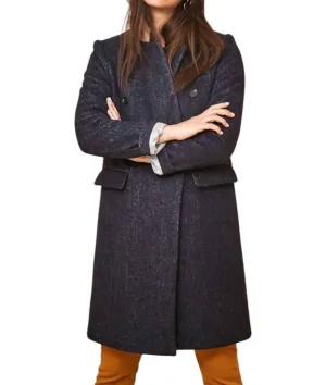 Blair Doppelreihiger Köper-Mittelang-Peacoat in Blau