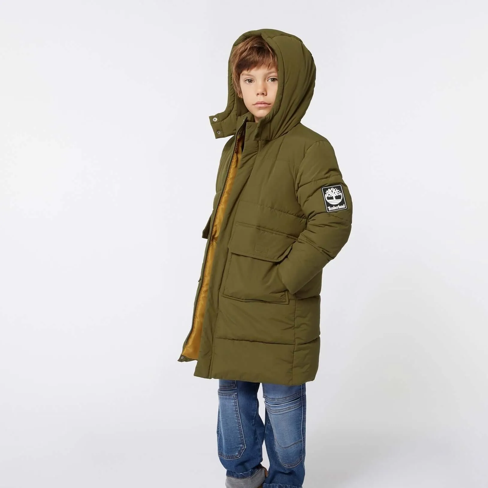 Jungen Khaki Lange Steppjacke