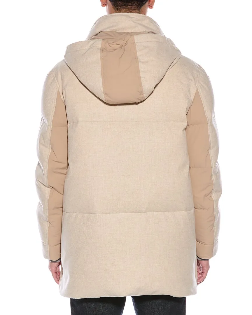Brunello Cucinelli Herren Daunenmantel aus Wolle, Seide & Kaschmir-Mix, M