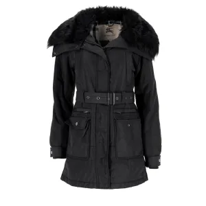 Burberry London Gürtel-Trenchcoat mit Pelzbesatz in Schwarz aus Polyamid