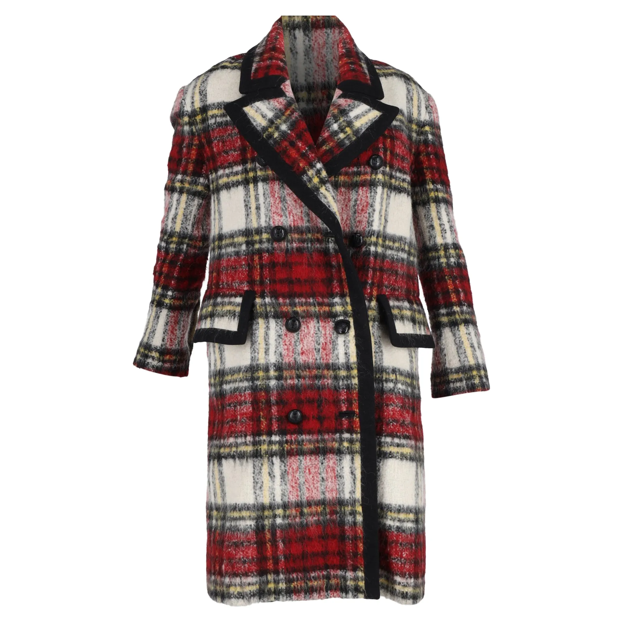 Burberry Tartan Karomuster Doppelreihiger Mantel aus mehrfarbiger Wolle