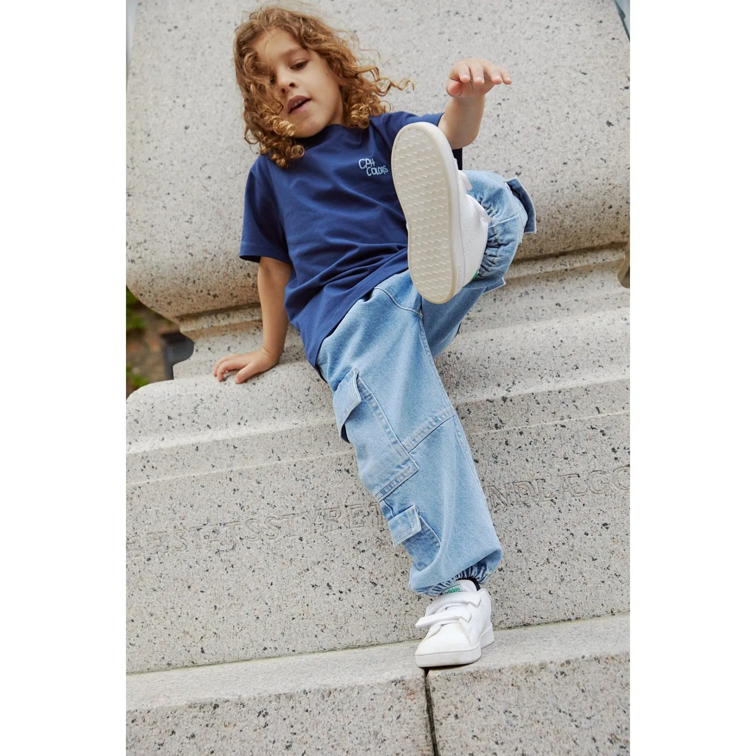 COPENHAGEN COLORS Hellblau Indigo Gewaschene Bio-Cargo-Denimhose Copenhagen Colors