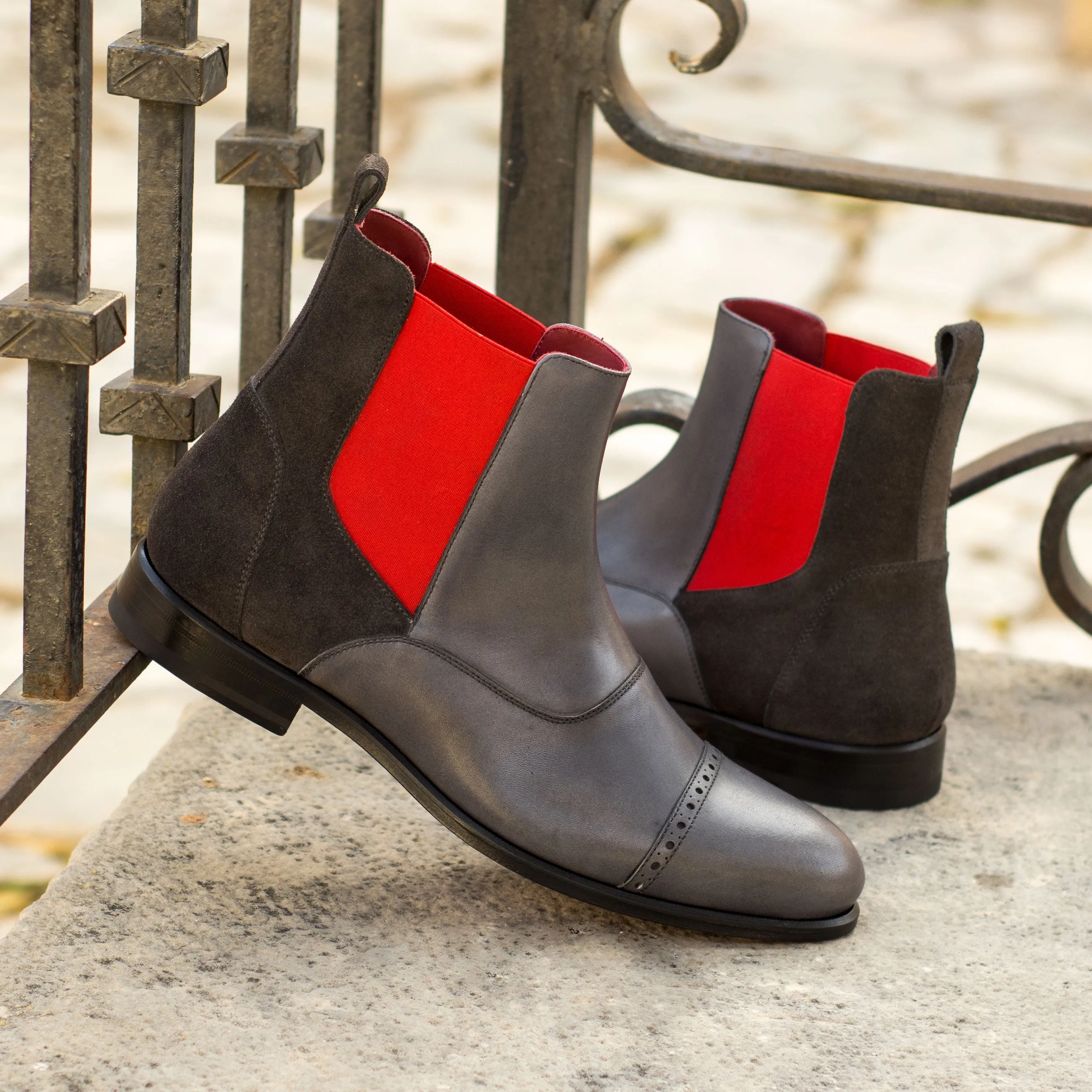 Dapperfam Schuhe DapperFam Vesuvio in Grau Herren Luxe Wildleder & Italienisches Leder Chelsea Multi-Stiefel