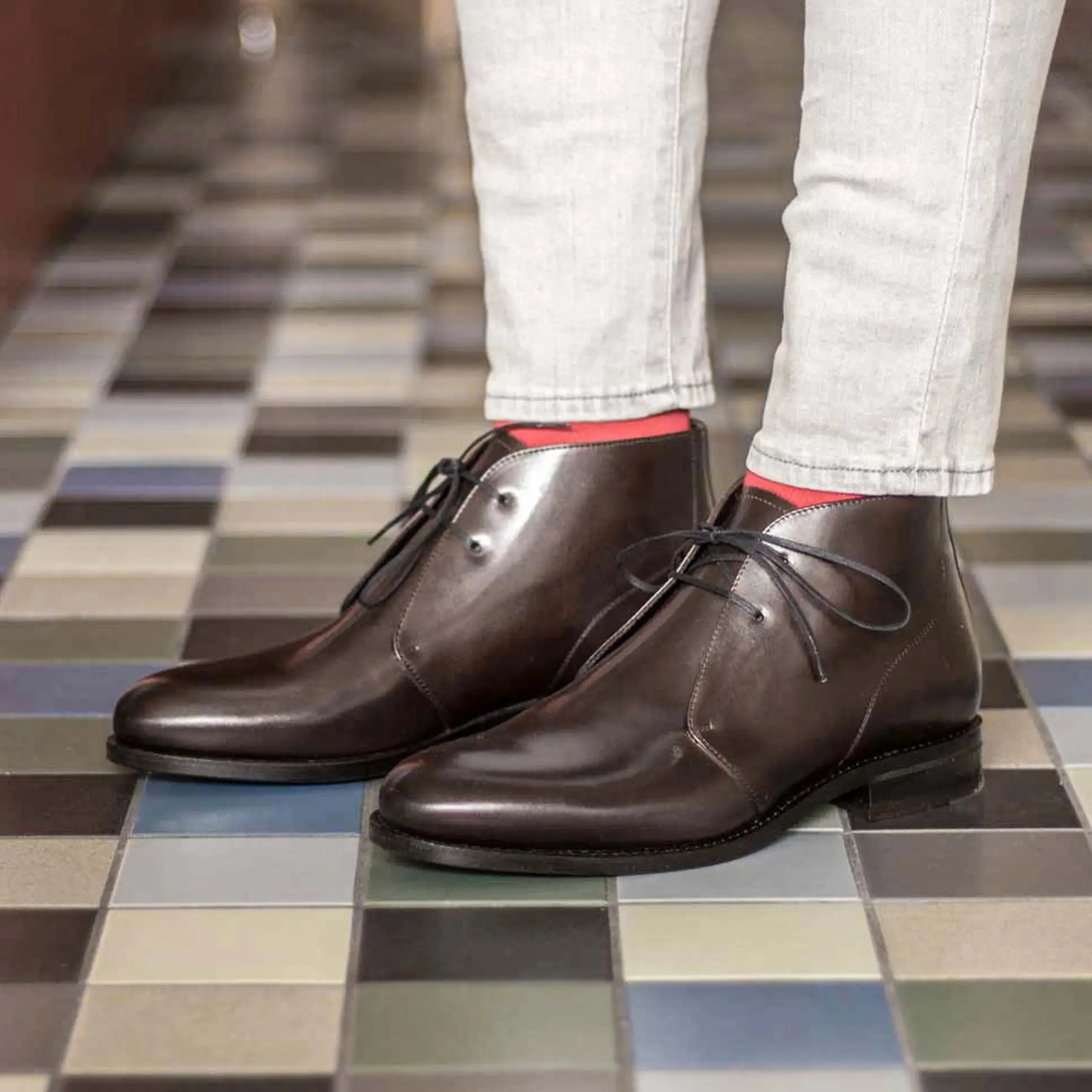 Dapperfam Schuhe DapperFam Vivace in Dunkelbraun Herren Italienisches Leder Chukka