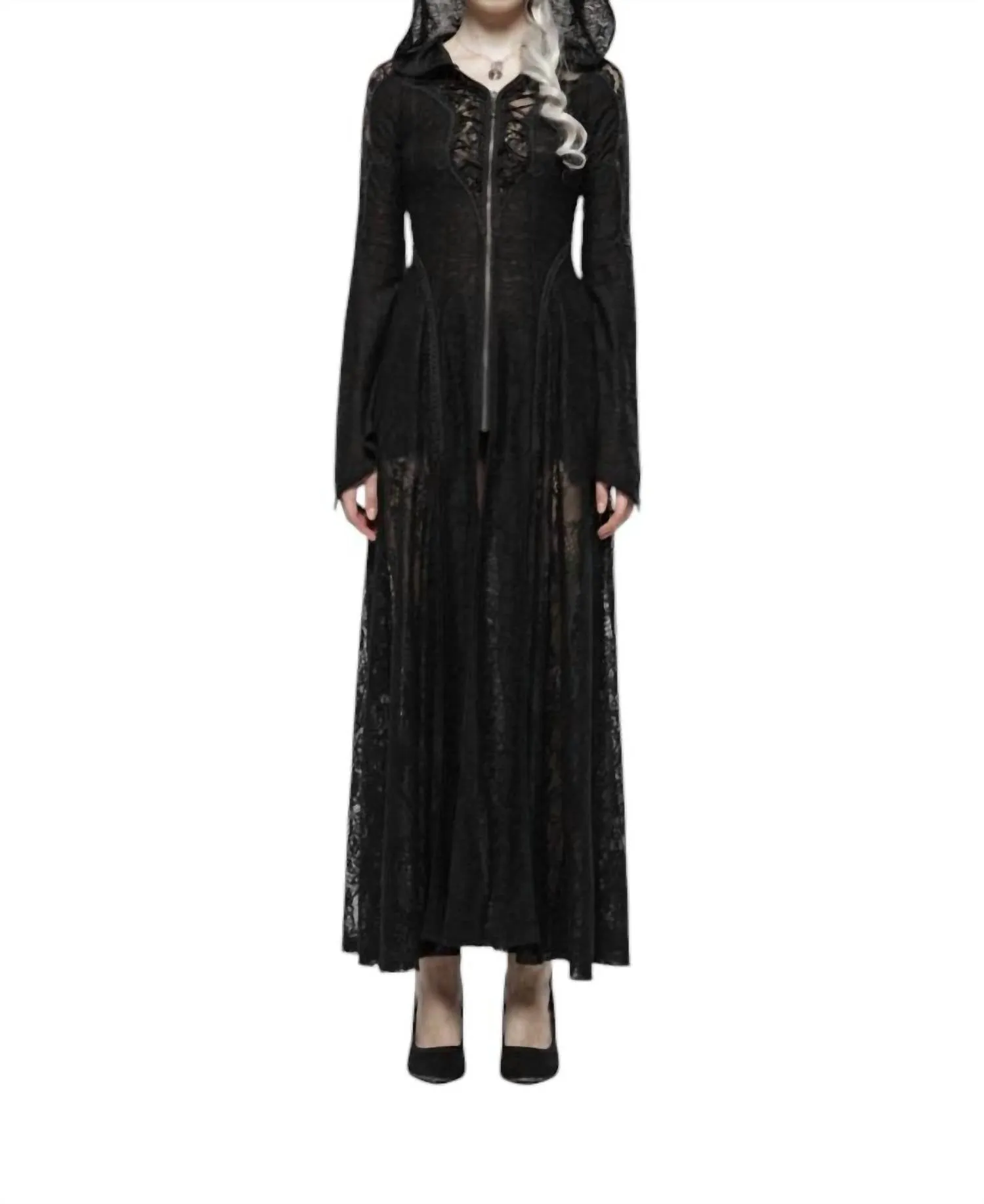 Darkmoon Cage Garn Langer Mantel in Schwarz