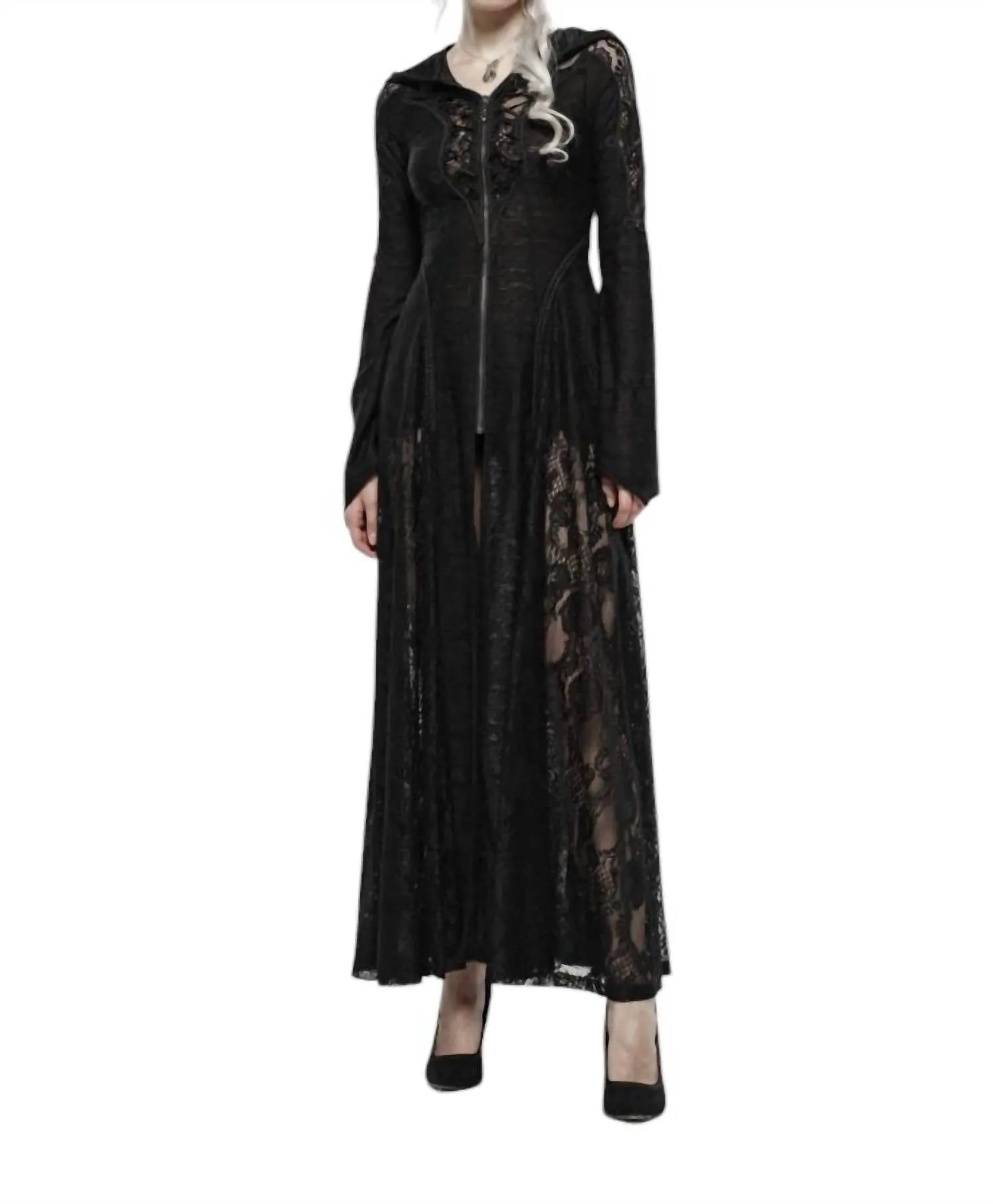 Darkmoon Cage Garn Langer Mantel in Schwarz