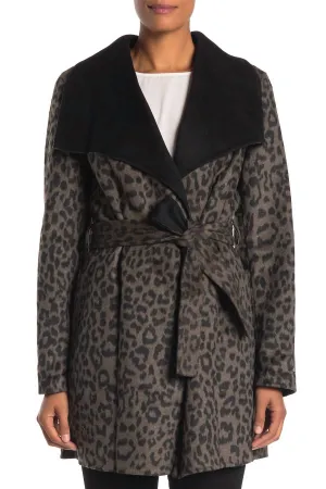 Ella Doppelseitiger Wollmantel mit Gürtel in Leopardenoptik