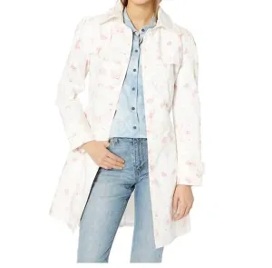 Blumenmuster Frühlings-Poplin-Trenchcoat in Rosa, Weiß