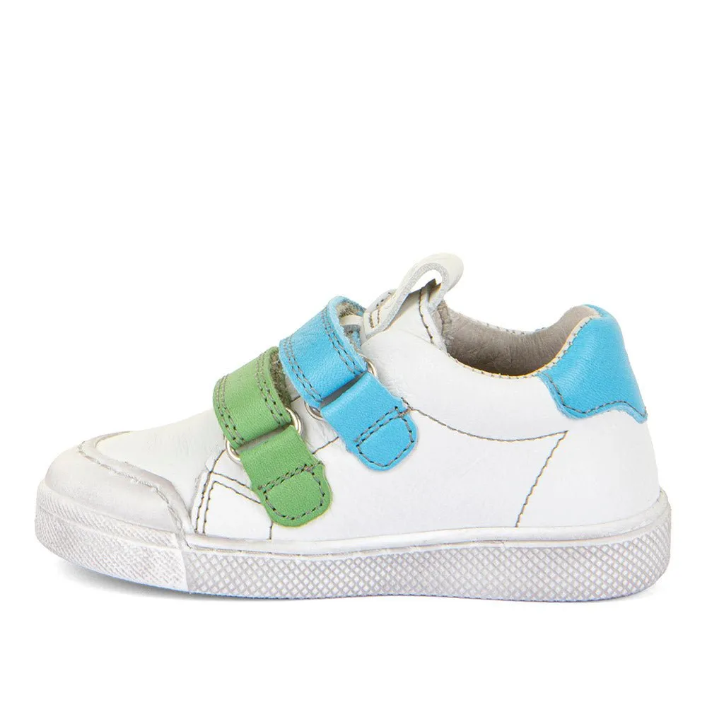 Froddo: Rosario Klettverschluss-Turnschuhe - Weiß / Blaue & Grüne Riemen