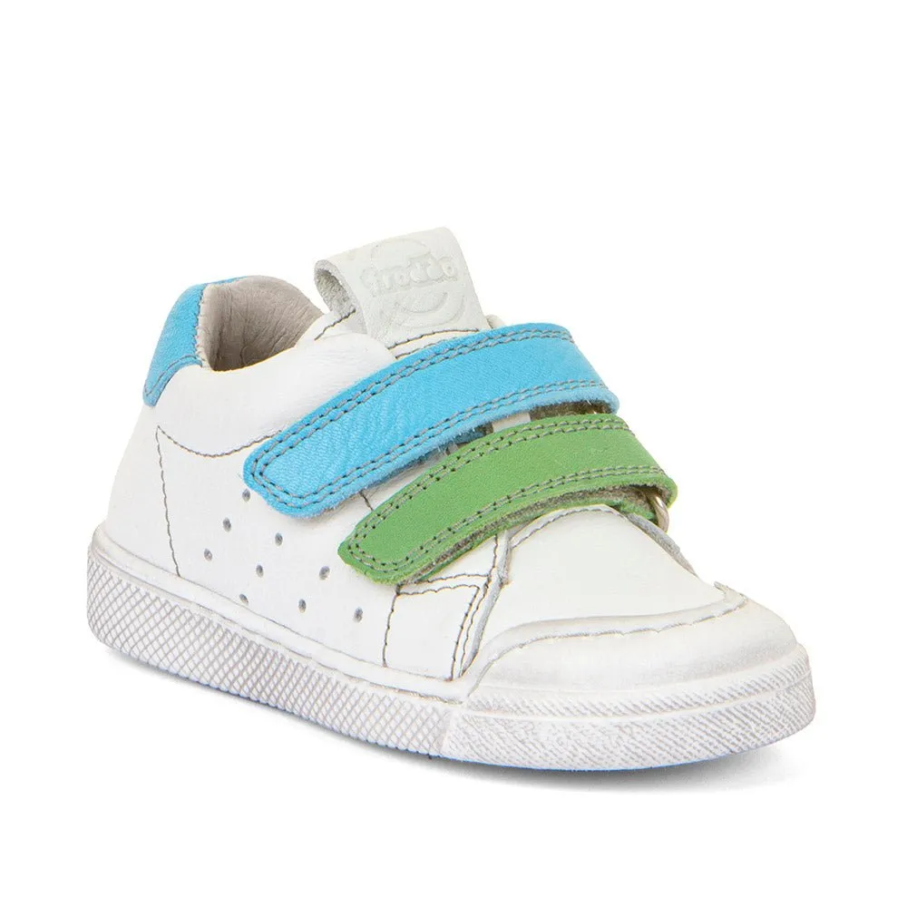 Froddo: Rosario Klettverschluss-Turnschuhe - Weiß / Blaue & Grüne Riemen