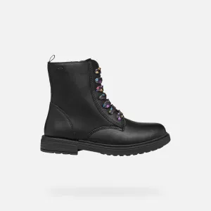 Geox: Eclair Schulkampfstiefel mit Smiley-Schnürsenkeln - Schwarz