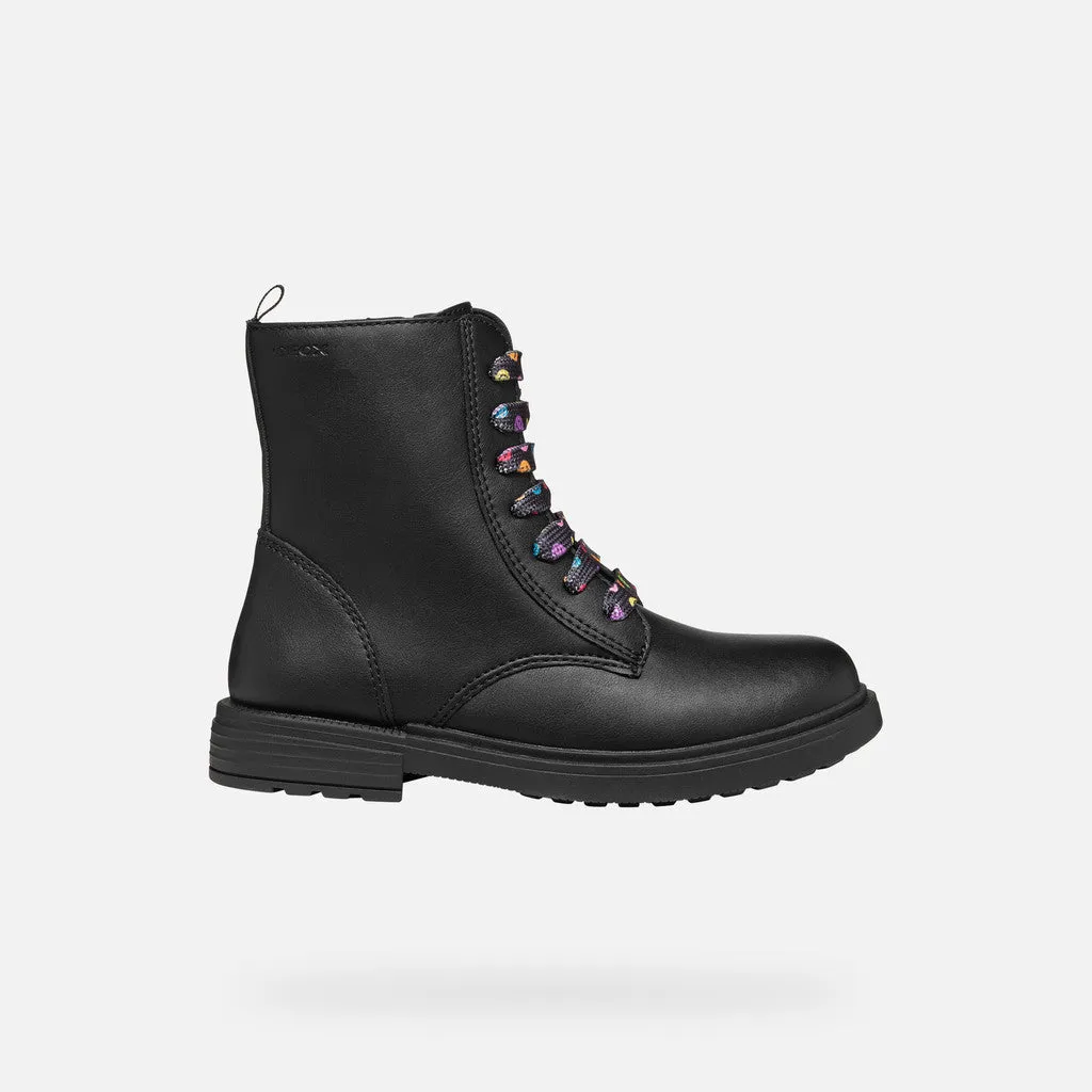 Geox: Eclair Schulkampfstiefel mit Smiley-Schnürsenkeln - Schwarz