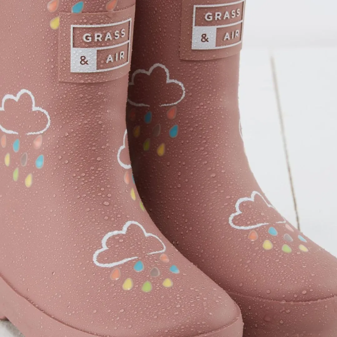 Gras & Luft: Rosa farbwechselnde Kinder-Gummistiefel mit Teddy-Fleece-Futter