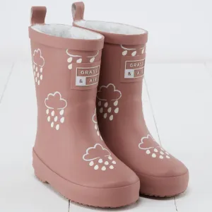 Gras & Luft: Rosa farbwechselnde Kinder-Gummistiefel mit Teddy-Fleece-Futter