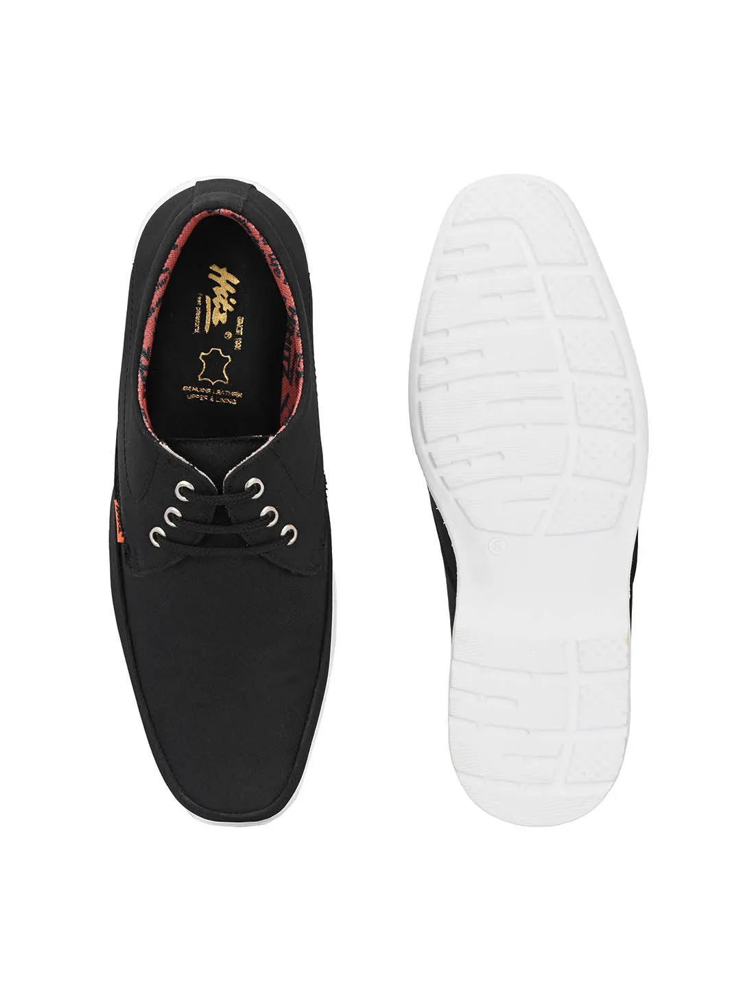 Hitz Herren Schuhe aus schwarzem Stoff mit Schnürung, bequeme Freizeitschuhe