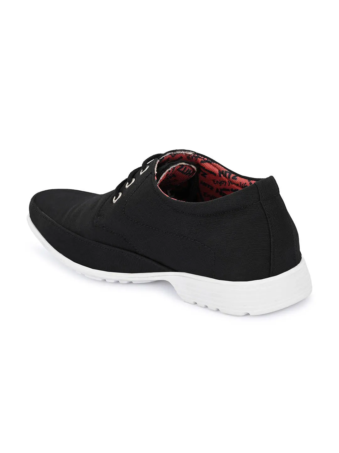 Hitz Herren Schuhe aus schwarzem Stoff mit Schnürung, bequeme Freizeitschuhe