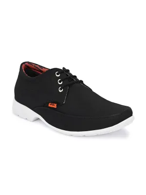 Hitz Herren Schuhe aus schwarzem Stoff mit Schnürung, bequeme Freizeitschuhe