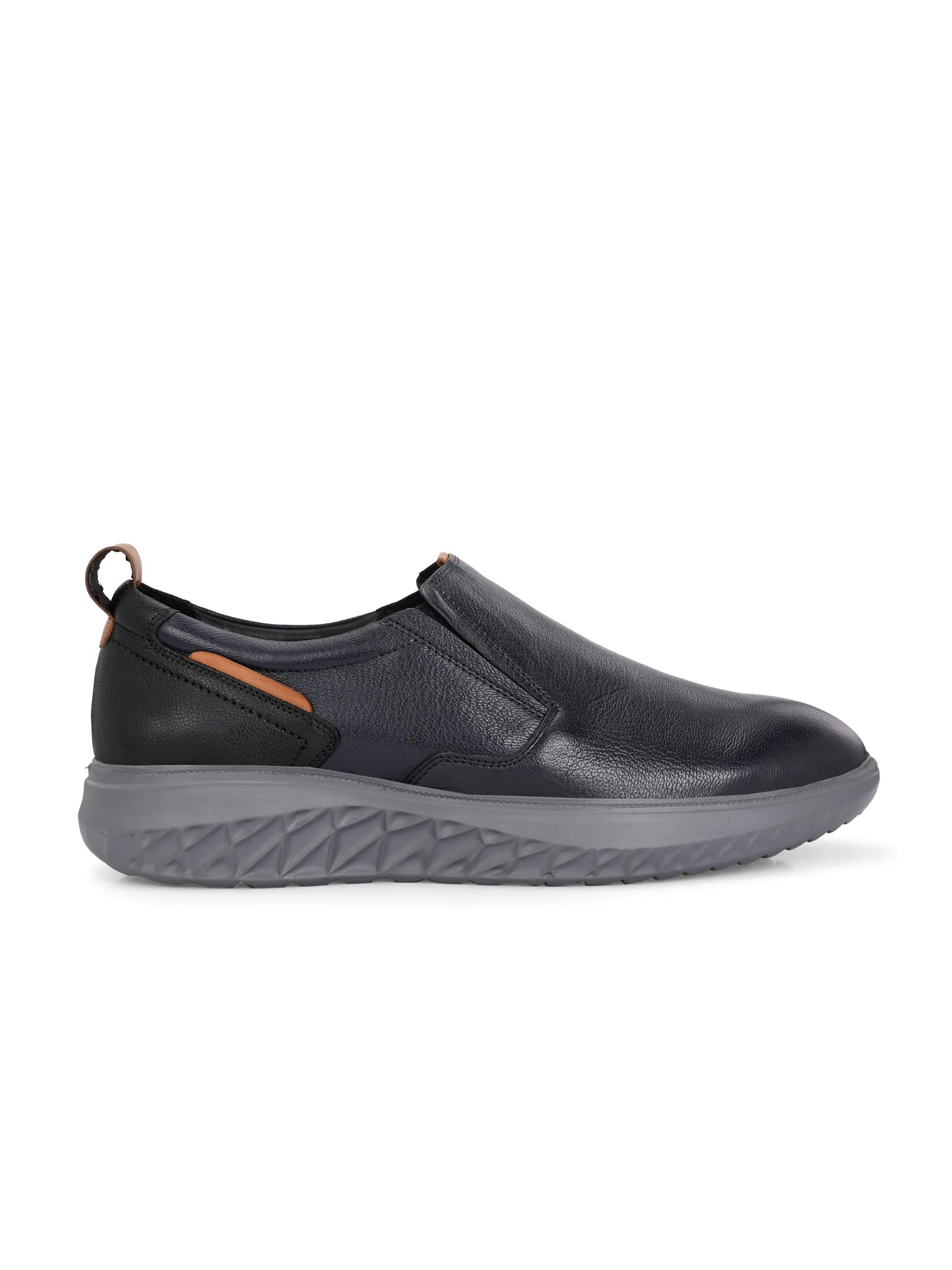 Hitz Herren Schwarze Leder Bequeme Schlupfschuhe