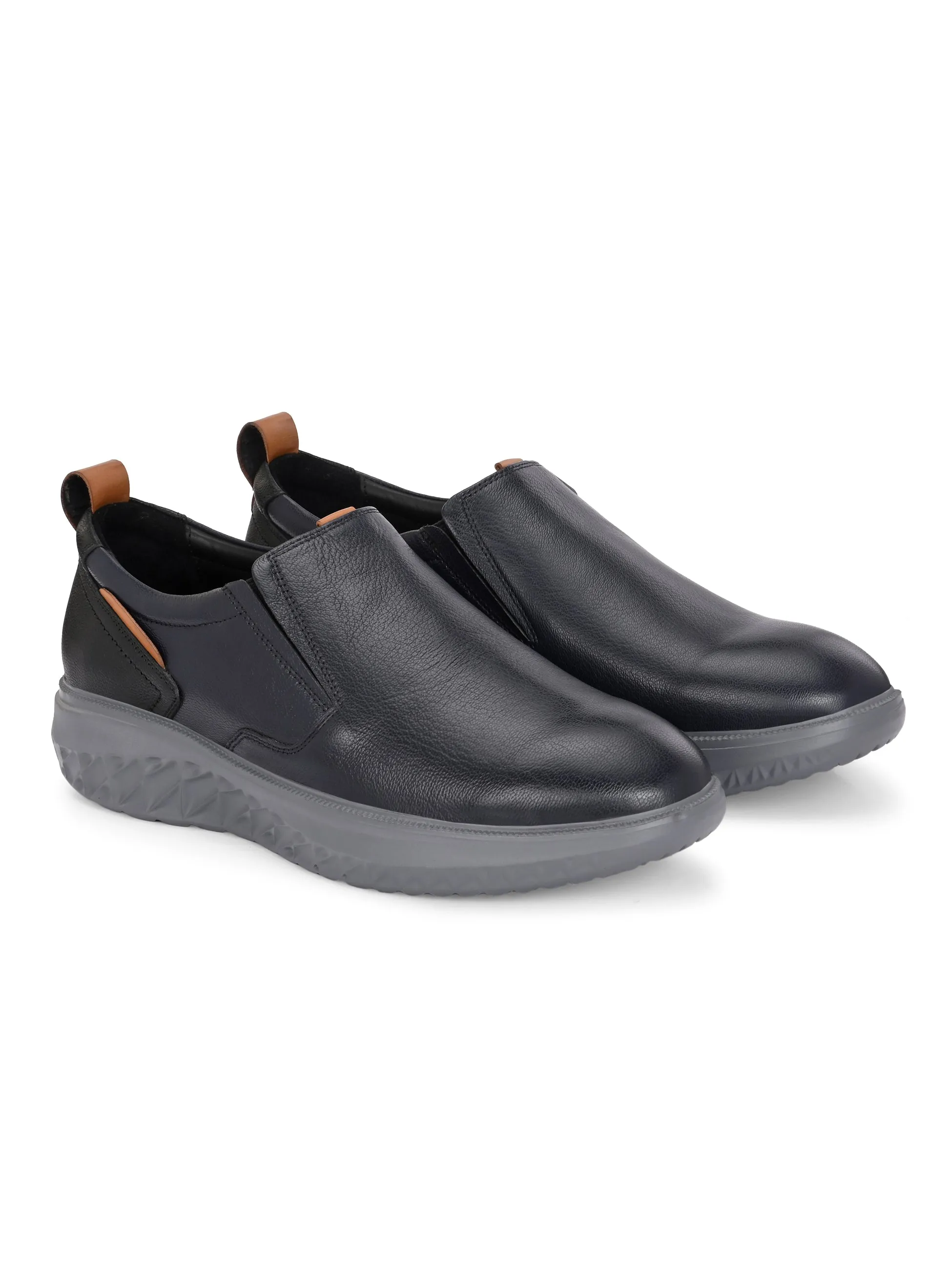 Hitz Herren Schwarze Leder Bequeme Schlupfschuhe