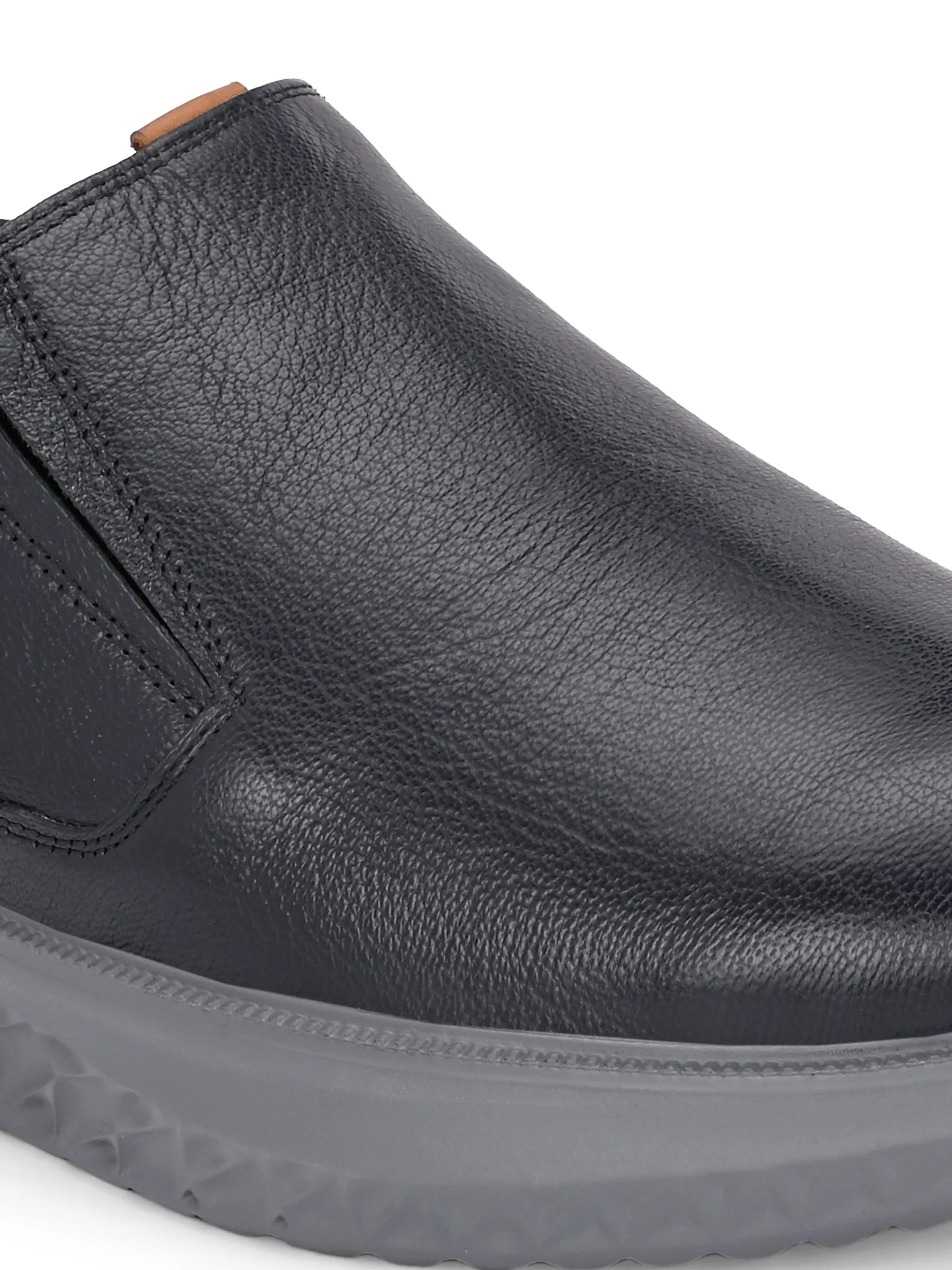 Hitz Herren Schwarze Leder Bequeme Schlupfschuhe