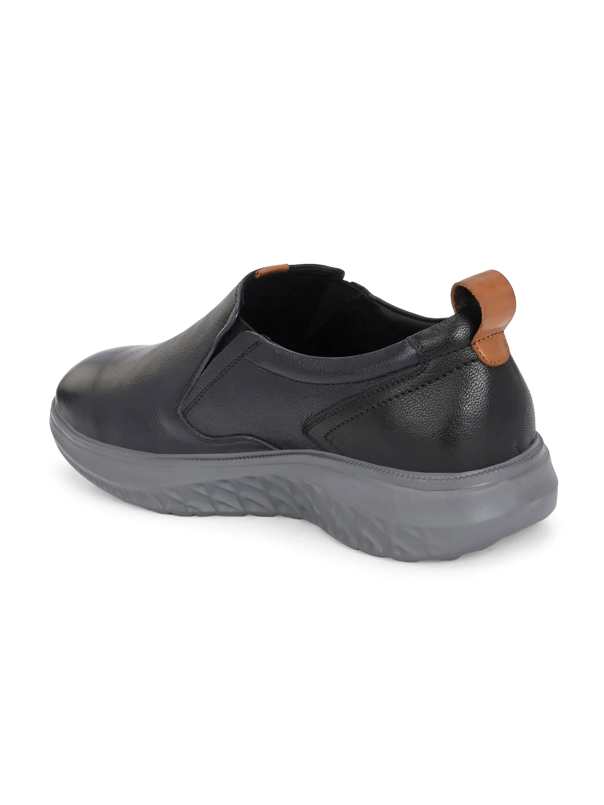 Hitz Herren Schwarze Leder Bequeme Schlupfschuhe