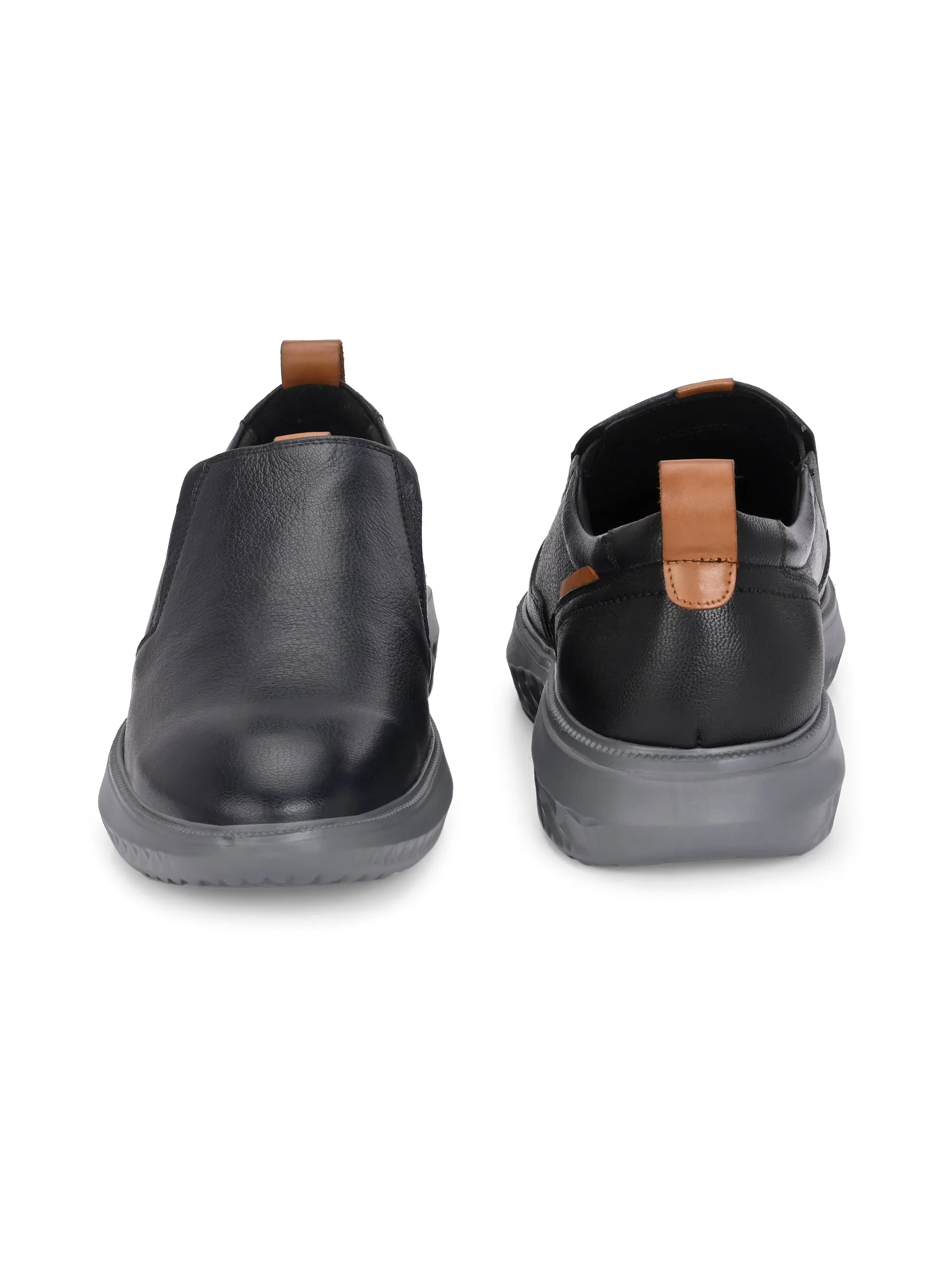 Hitz Herren Schwarze Leder Bequeme Schlupfschuhe