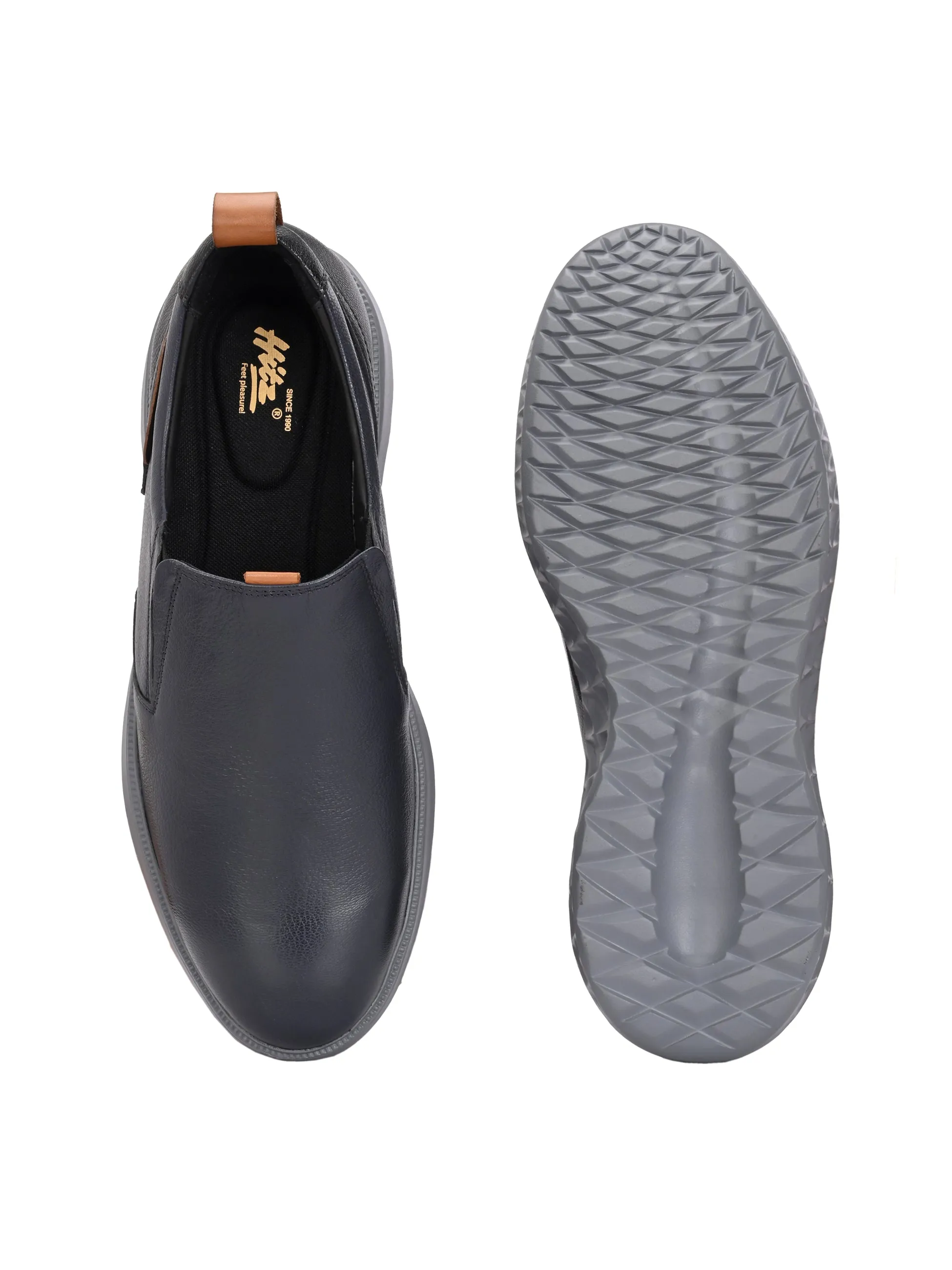Hitz Herren Schwarze Leder Bequeme Schlupfschuhe