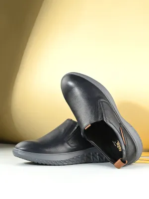 Hitz Herren Schwarze Leder Bequeme Schlupfschuhe