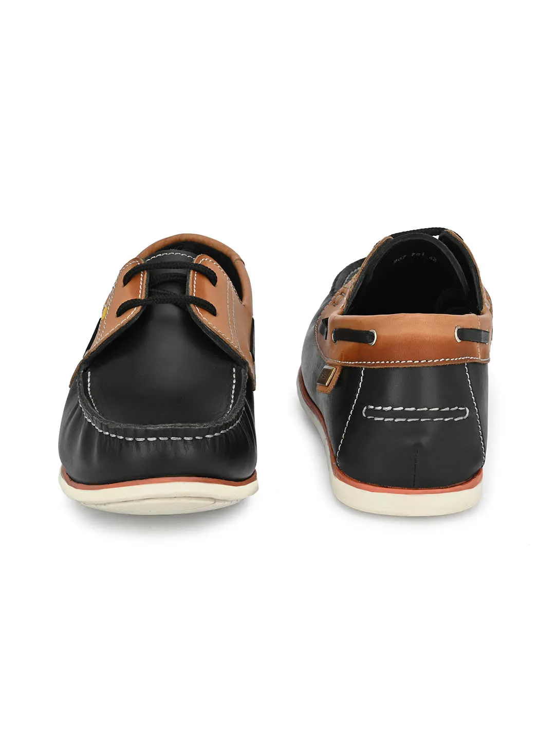 Hitz Herren-Schnürschuhe aus schwarzem Leder im Bootsschuhe-Design