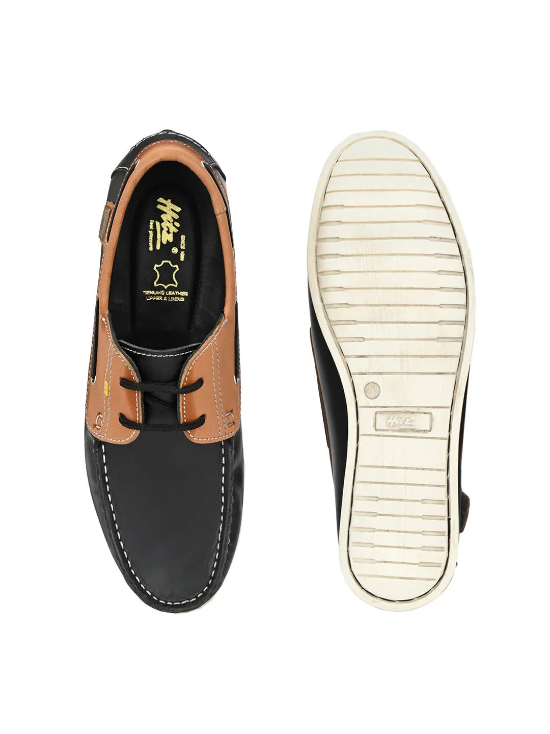 Hitz Herren-Schnürschuhe aus schwarzem Leder im Bootsschuhe-Design