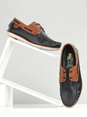Hitz Herren-Schnürschuhe aus schwarzem Leder im Bootsschuhe-Design