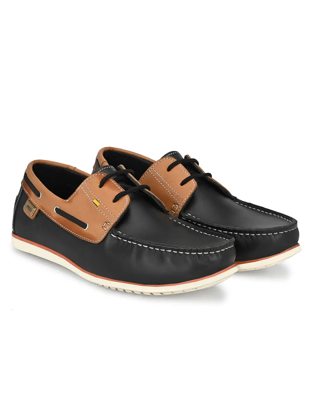 Hitz Herren-Schnürschuhe aus schwarzem Leder im Bootsschuhe-Design