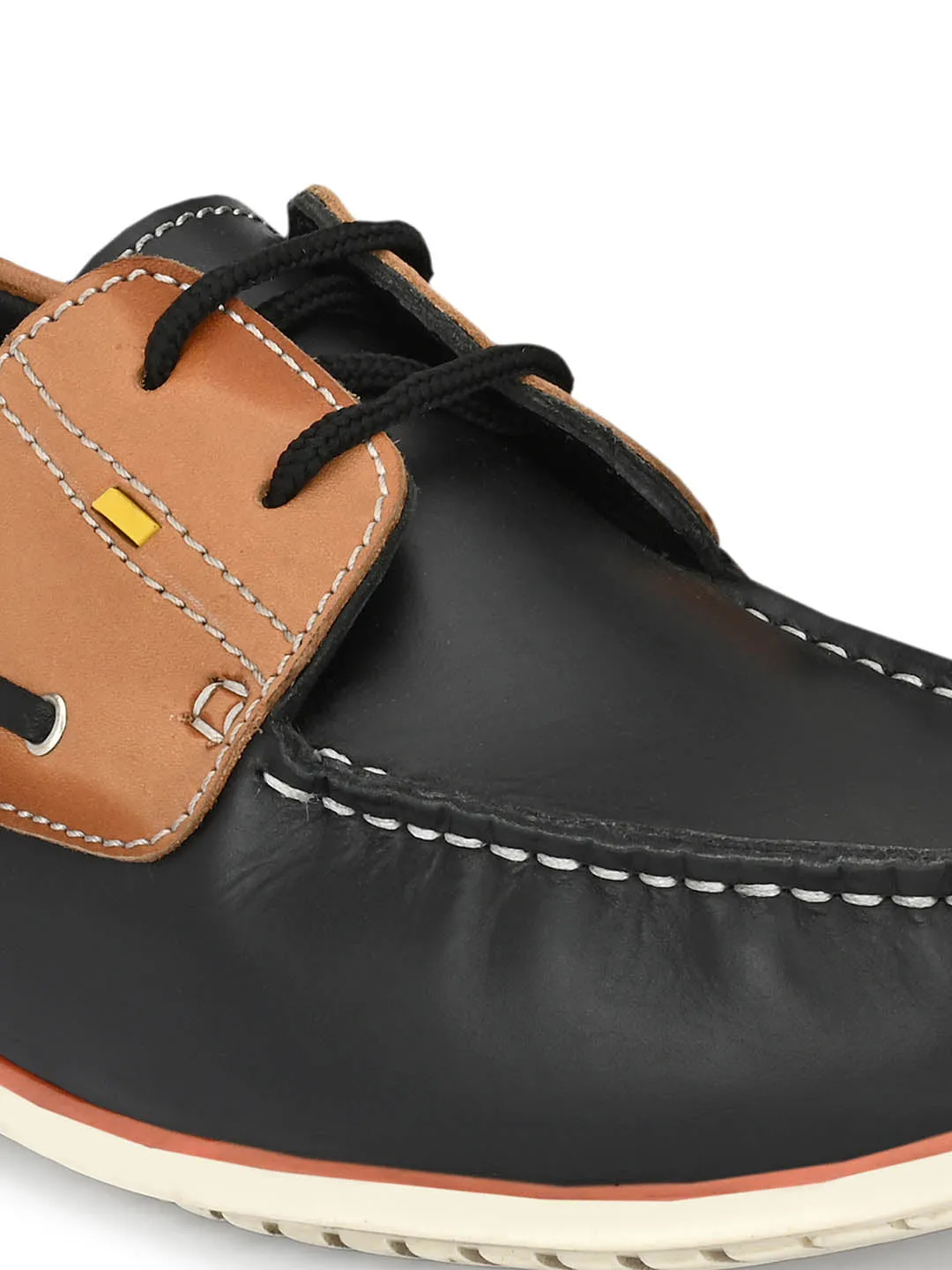Hitz Herren-Schnürschuhe aus schwarzem Leder im Bootsschuhe-Design