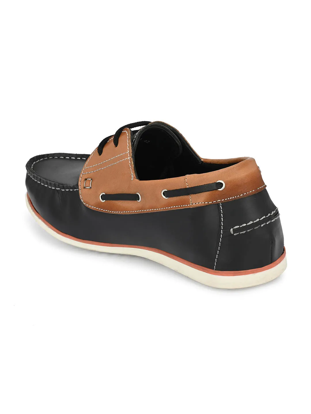 Hitz Herren-Schnürschuhe aus schwarzem Leder im Bootsschuhe-Design